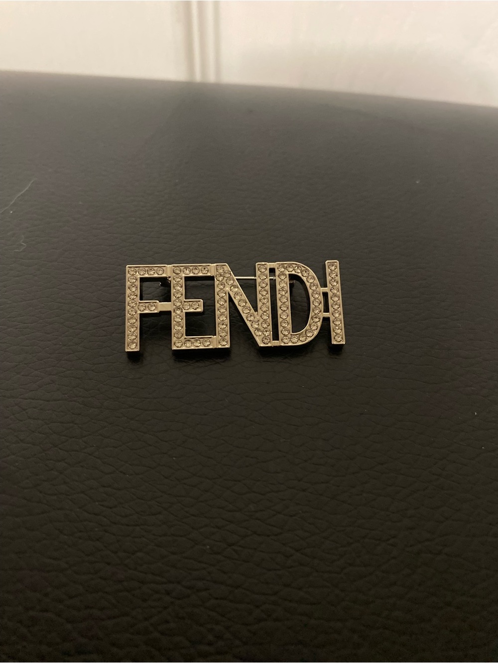 Fendi Silver Logo Crystal Brooch - Gold - Picture 3 of 4